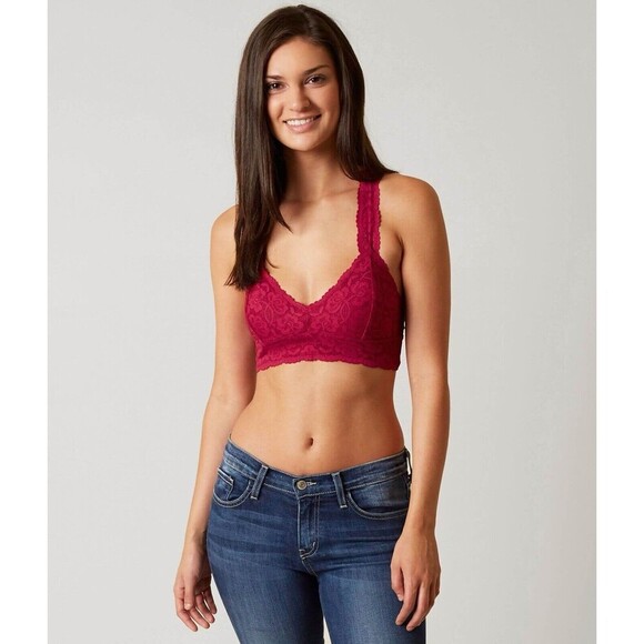 Free People Women's  Raspberry Galloon Racerback Bralette Bra Size S - Picture 1 of 6
